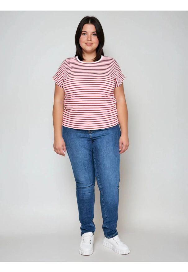 Big-Star - Koszulka damska w paski biało-czerwona Aleksa 603. Okazja: na co dzień. Kolor: czerwony. Materiał: jeans, dzianina, żakard, bawełna. Wzór: paski. Styl: casual
