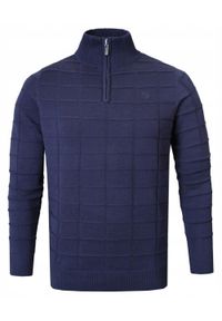 Elegancki Sweter Męski (Zamek) - Pako Jeans - Wysoki Dekolt, Granatowy. Kolor: niebieski. Materiał: bawełna. Styl: elegancki #4