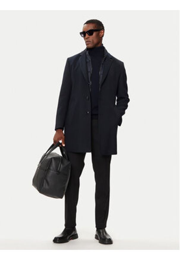Bugatti Płaszcz wełniany 626228-64084 Granatowy Regular Fit. Kolor: niebieski. Materiał: wełna, syntetyk