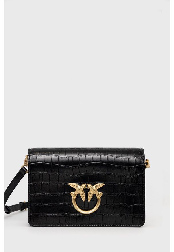 Pinko torebka skórzana kolor czarny. Kolor: czarny. Materiał: skórzane. Rodzaj torebki: na ramię