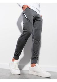 Ombre Clothing - Spodnie męskie dresowe P1002 - grafitowe - XXL. Okazja: na co dzień. Kolor: szary. Materiał: dresówka. Styl: casual, elegancki