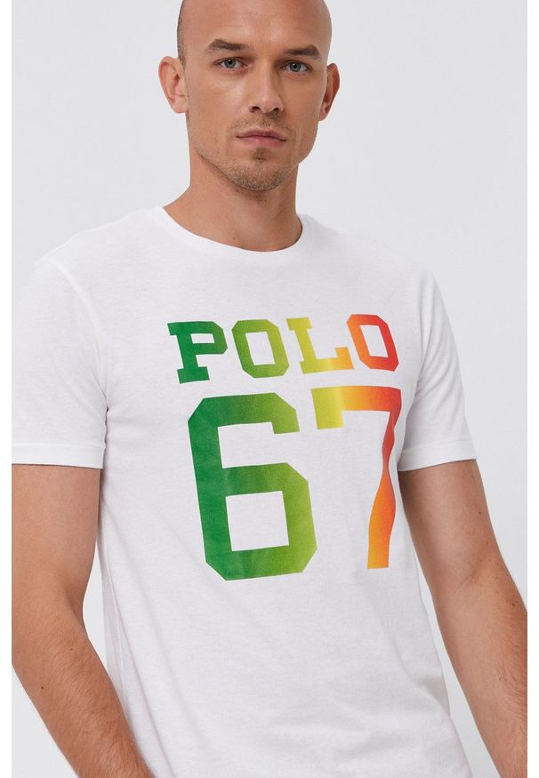 Polo Ralph Lauren - T-shirt bawełniany. Okazja: na co dzień. Typ kołnierza: polo. Kolor: biały. Materiał: bawełna. Wzór: nadruk. Styl: casual