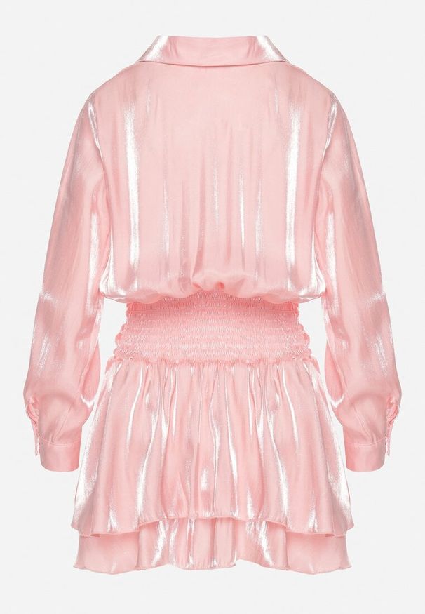 Born2be - Różowa Sukienka z Wiskozy o Koszulowym Kroju z Falbankami Liova. Typ kołnierza: kołnierz z falbankami. Kolor: różowy. Materiał: wiskoza. Typ sukienki: koszulowe