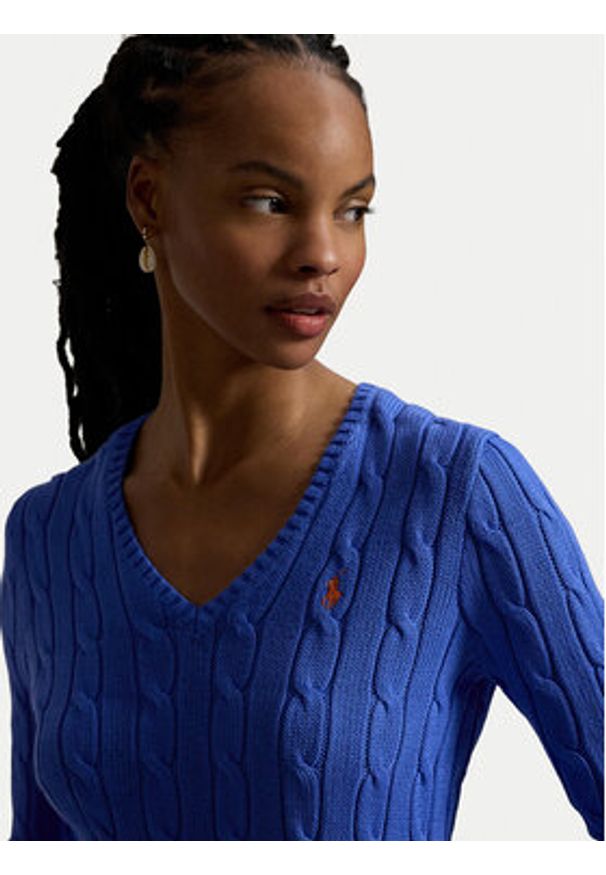 Polo Ralph Lauren Sweter 211971870504 Niebieski Slim Fit. Typ kołnierza: polo. Kolor: niebieski. Materiał: bawełna