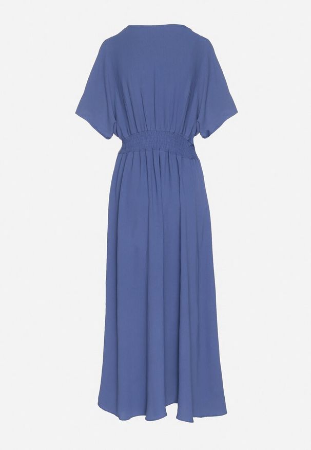 Born2be - Granatowa Rozkloszowana Sukienka z Gumką w Talii i Dekoltem w Serek Iffara. Okazja: na co dzień, na spotkanie biznesowe, do pracy. Typ kołnierza: dekolt w serek. Kolor: niebieski. Styl: casual, biznesowy