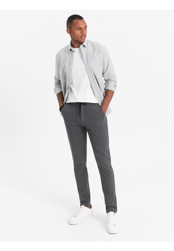 Ombre Clothing - Dzianinowe spodnie męskie z gumką w pasie - ciemnoszare V2 - Rozmiar: XXL. Kolor: szary. Materiał: dzianina