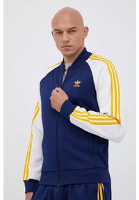 adidas Originals bluza męska kolor niebieski z aplikacją. Kolor: niebieski. Materiał: materiał. Długość rękawa: raglanowy rękaw. Wzór: aplikacja #1