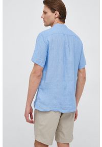 TOMMY HILFIGER - Tommy Hilfiger koszula lniana kolor niebieski regular ze stójką. Typ kołnierza: kołnierzyk stójkowy. Kolor: niebieski. Materiał: len. Długość rękawa: krótki rękaw. Długość: krótkie #4