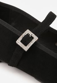 Born2be - Czarne Eleganckie Balerinki z Ekozamszu ze Sprzączką i Kwadratowym Noskiem Ivalune. Okazja: na co dzień. Zapięcie: sprzączka. Kolor: czarny. Materiał: jeans. Obcas: na płaskiej podeszwie. Styl: elegancki #8