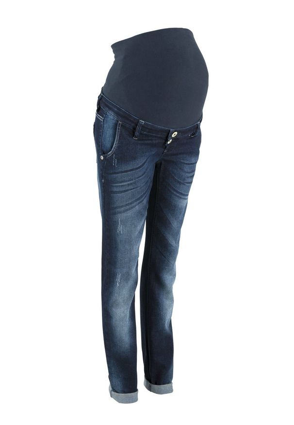 Dżinsy ciążowe Boyfriend ze zwężanymi nogawkami bonprix ciemnoniebieski "stone used". Kolekcja: moda ciążowa. Kolor: niebieski