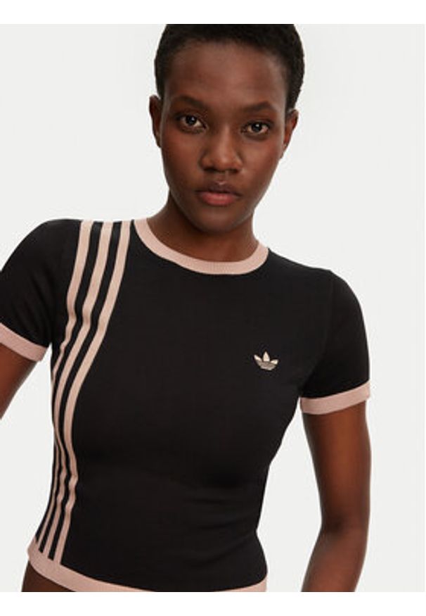 Adidas - adidas T-Shirt Knitted 3-Stripes JJ0960 Czarny Slim Fit. Kolor: czarny. Materiał: wiskoza