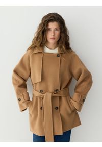 Reserved - Wełniany płaszcz handmade - brązowy. Kolor: brązowy. Materiał: wełna #1