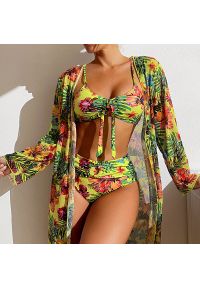 Intica - Bikini z narzutką na plażę z kwiecistym wzorem Olesya. Kolor: wielokolorowy. Materiał: materiał. Wzór: aplikacja #1