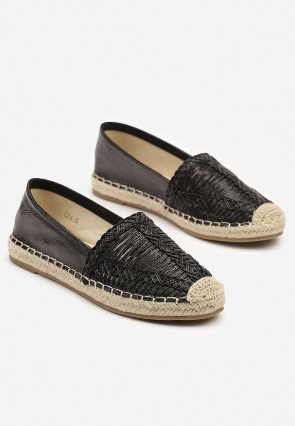 Born2be - Czarne Espadryle Ozdobione Plecioną Cholewką i Sznurkiem Andisla. Okazja: na co dzień. Kolor: czarny. Materiał: jeans. Szerokość cholewki: normalna. Wzór: aplikacja. Sezon: lato. Styl: klasyczny, casual