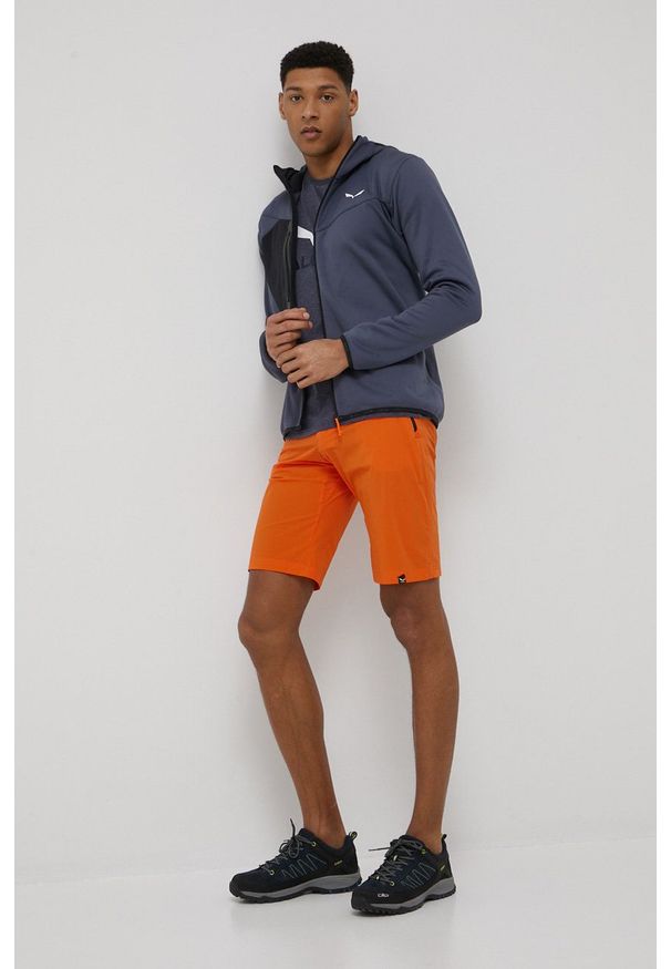 Salewa bluza outdoorowa Odle męska z kapturem wzorzysta. Typ kołnierza: kaptur. Kolor: niebieski. Materiał: materiał, polar, syntetyk