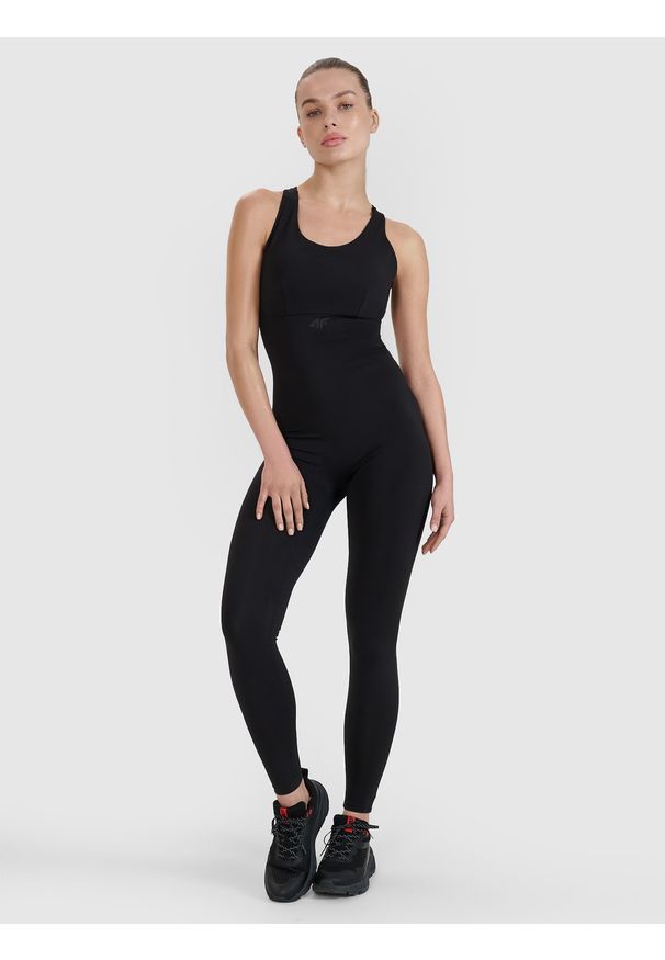 4f - 4F Kombinezon treningowy szybkoschnący damski 4F x Anna Lewandowska - czarny M. Kolor: czarny. Materiał: syntetyk, włókno, dzianina, materiał, elastan, tkanina. Wzór: gładki, ze splotem