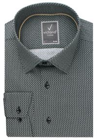 Taliowana Koszula Męska - Victorio - Czarno-Biała, Mikrowzór. Kolor: czarny, biały, wielokolorowy. Materiał: elastan, bawełna. Styl: elegancki #6