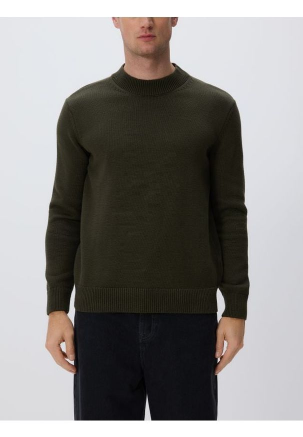 Reserved - Bawełniany półgolf - ciemnozielony. Kolor: zielony. Materiał: bawełna