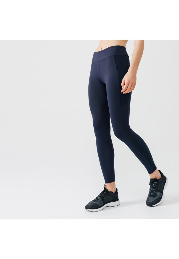 KALENJI - Legginsy do biegania damskie Kalenji Run Warm+ ocieplane. Kolor: niebieski. Materiał: tkanina, materiał, poliester. Wzór: ażurowy. Sezon: zima. Sport: bieganie