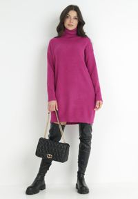 Born2be - Fuksjowa Sukienka Dzianinowa Classificator. Okazja: na co dzień. Typ kołnierza: golf. Kolor: różowy. Materiał: dzianina. Długość rękawa: długi rękaw. Sezon: zima, jesień. Typ sukienki: proste. Styl: casual #6