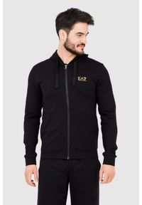 EA7 Emporio Armani - EA7 Męska czarna bluza z kapturem i złotym logo, Rozmiar M. Typ kołnierza: kaptur. Kolor: czarny