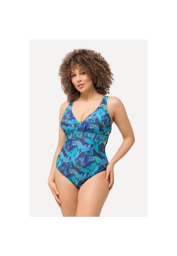 ULLA POPKEN - Damski Kostium kąpielowy papugi miękkie miseczki. Kolekcja: plus size. Kolor: zielony. Materiał: elastan, poliamid, materiał