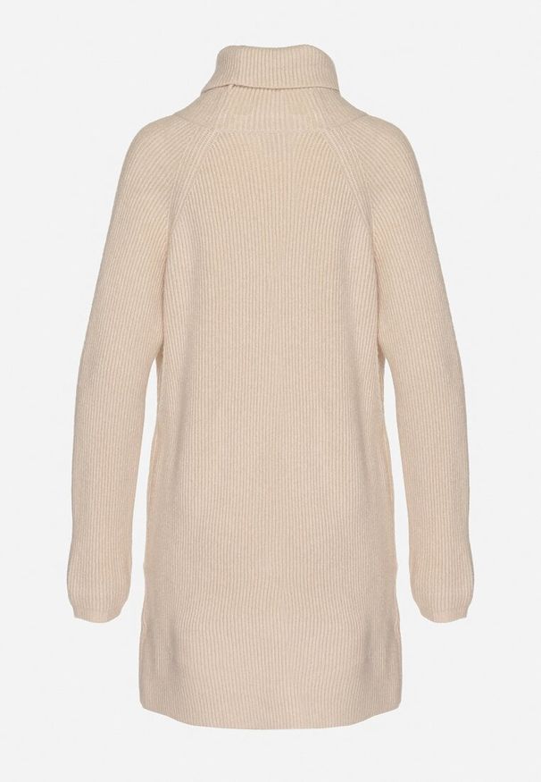 Born2be - Beżowa Dzianinowa Sukienka z Prążkowanego Materiału Liannae. Okazja: do pracy. Kolor: beżowy. Materiał: dzianina, materiał, prążkowany. Styl: elegancki