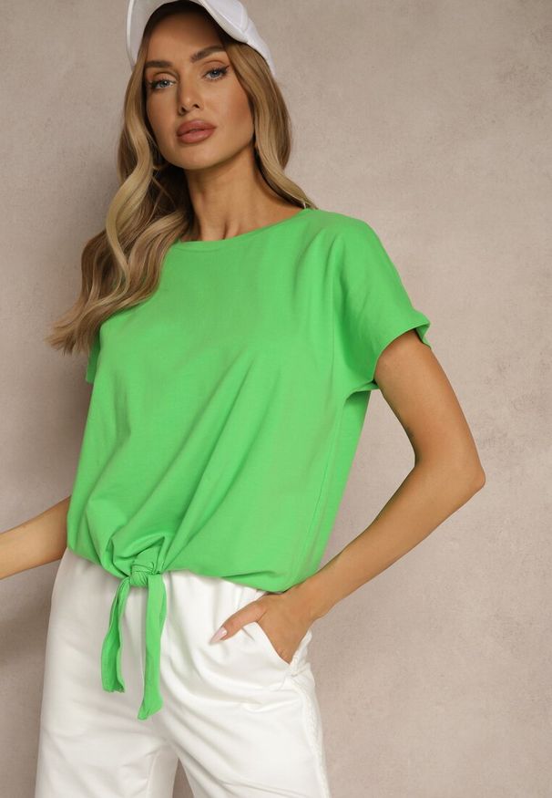 Renee - Zielony Bawełniany T-shirt Wiązany u Dołu Sunalina. Okazja: na co dzień. Kolor: zielony. Materiał: bawełna. Styl: casual