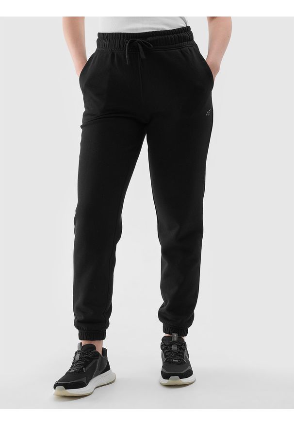 4f - 4F Spodnie dresowe joggery damskie - czarne XL. Kolor: czarny. Materiał: dresówka. Wzór: gładki, ze splotem