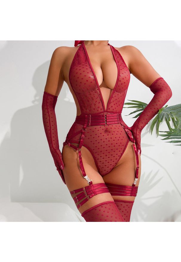 Intica - Body z siateczki na wyjątkowe wieczory Caitrin. Kolor: czarny. Materiał: materiał, skóra