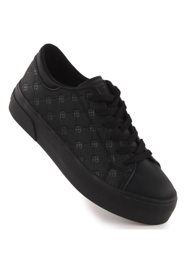 Big-Star - Trampki damskie eko skóra logowane czarne Big Star RR274335. Kolor: czarny. Materiał: skóra ekologiczna. Sezon: lato. Styl: sportowy