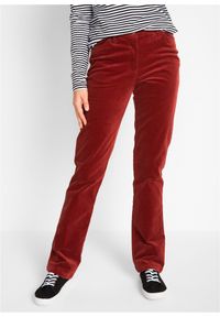 bonprix - Spodnie sztruksowe ze stretchem Straight. Stan: obniżony. Kolor: czerwony. Materiał: sztruks