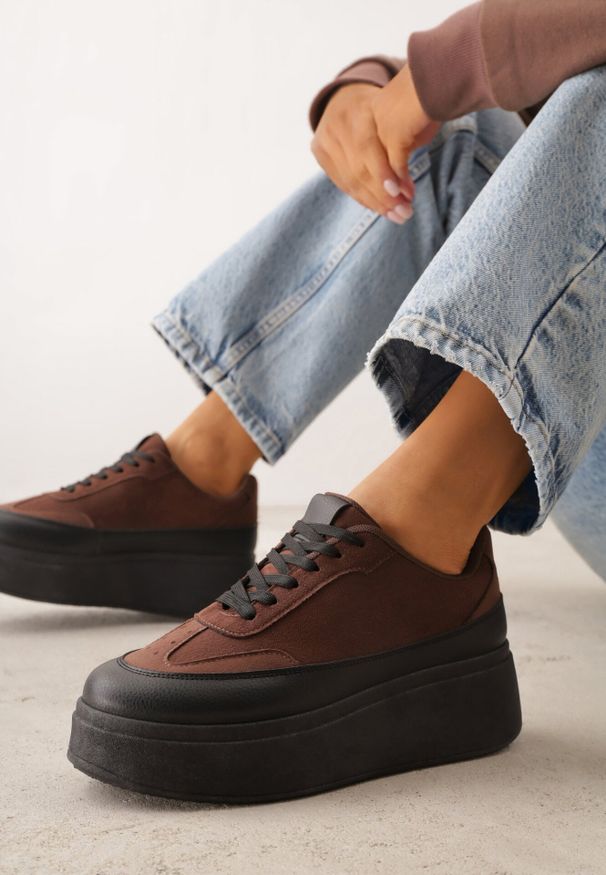 Born2be - Brązowe Sneakersy VICES na Platformie w Stylu lat 90. Donah. Kolor: brązowy. Sezon: lato. Obcas: na platformie
