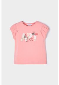 Mayoral T-shirt bawełniany dziecięcy kolor różowy. Okazja: na co dzień. Kolor: różowy. Materiał: bawełna. Styl: casual