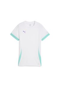 Puma - Damska koszulka do padla INDIVIDUAL PUMA White Purple Glimmer Aquatic Green. Kolor: fioletowy, zielony, biały, wielokolorowy. Wzór: nadruk