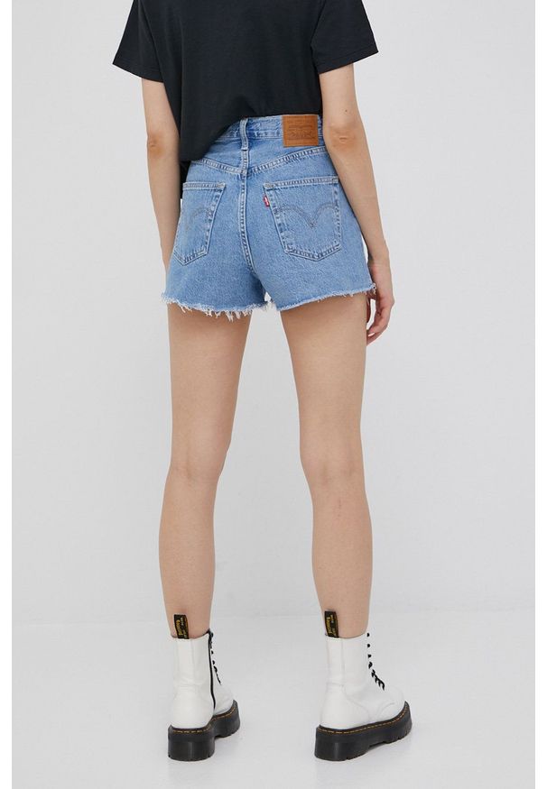 Levi's® - Levi's szorty jeansowe damskie gładkie high waist. Okazja: na spotkanie biznesowe, na co dzień. Stan: podwyższony. Kolor: niebieski. Materiał: jeans. Wzór: gładki. Styl: casual, biznesowy