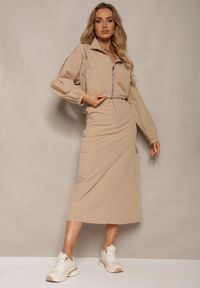 Renee - Beżowy Casualowy Komplet 2-Częściowy Rozpinana Bluza i Spódnica z Kieszeniami na Klapy Lennira. Kolor: beżowy #3