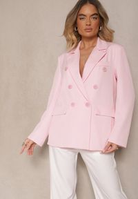 Renee - Różowa Marynarka Dwurzędowa z Usztywnionymi Ramionami Emivori. Okazja: na co dzień. Kolor: różowy. Materiał: jeans. Styl: casual, elegancki
