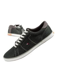 TOMMY HILFIGER - Buty sportowe trampki do chodzenia męskie Tommy Hilfiger. Kolor: czarny. Materiał: materiał. Szerokość cholewki: normalna. Sport: turystyka piesza