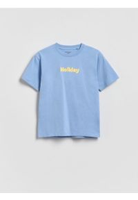 Reserved - Bawełniany t-shirt z nadrukiem - jasnoniebieski. Kolor: niebieski. Materiał: bawełna. Wzór: nadruk #1