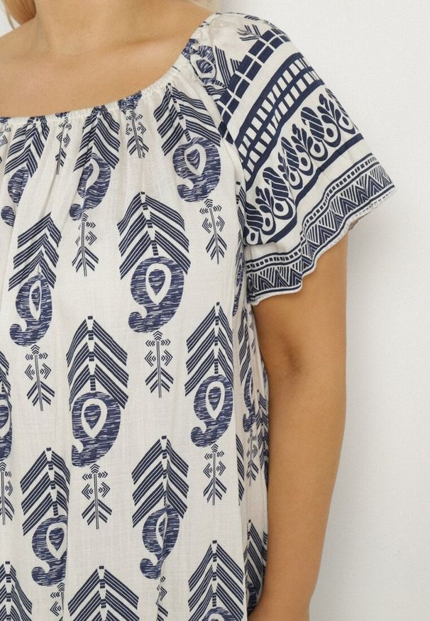Born2be - Niebieska Wiskozowa Sukienka ze Wzorem Boho Ellivra. Okazja: na co dzień. Kolor: niebieski. Materiał: wiskoza. Wzór: aplikacja. Styl: boho