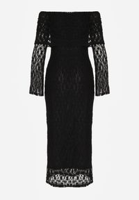 Born2be - Czarna Koktajlowa Sukienka z Odkrytymi Ramionami z Koronki Eperrie. Kolor: czarny. Materiał: koronka. Wzór: koronka. Typ sukienki: z odkrytymi ramionami. Styl: wizytowy. Długość: midi #6