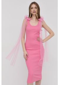 Red Valentino sukienka kolor różowy midi dopasowana. Kolor: różowy. Materiał: dzianina. Wzór: gładki. Typ sukienki: dopasowane. Długość: midi #5