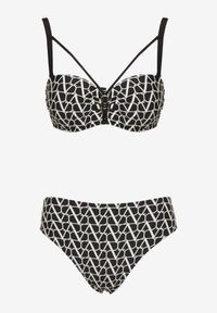 Born2be - Czarne Bikini Biustonosz z Ozdobnymi Paskami i Majtki Figi Linadora. Kolor: czarny. Wzór: haft #3