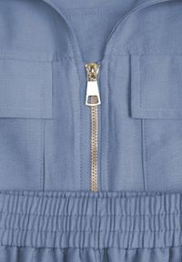 Born2be - Niebieski Wiskozowy Komplet w Stylu Safari Spodnie i Bluzka na Suwak z Wiązaniem Iphisei. Kolor: niebieski. Materiał: wiskoza #7