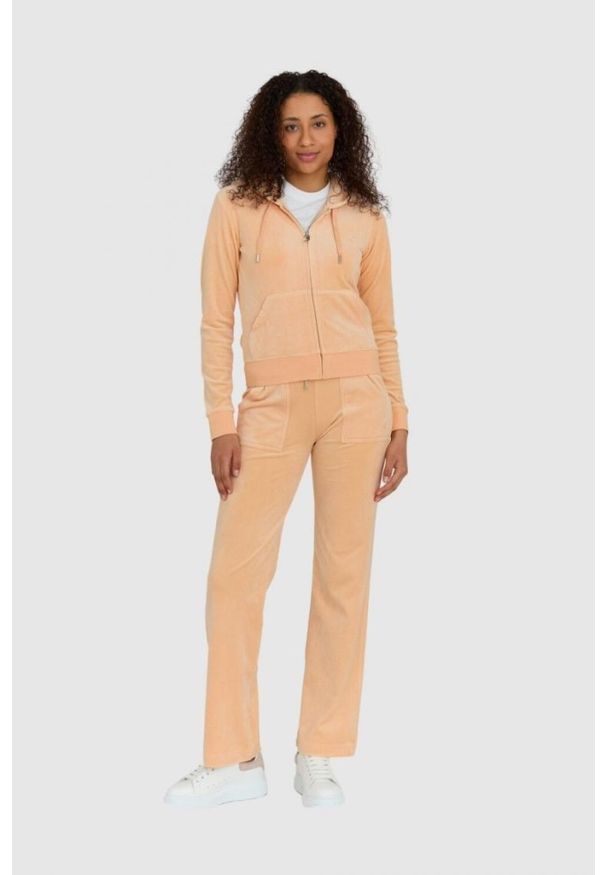 Juicy Couture - JUICY COUTURE Klasyczna welurowa bluza dresowa robertson. Kolor: pomarańczowy. Materiał: dresówka, welur. Styl: klasyczny