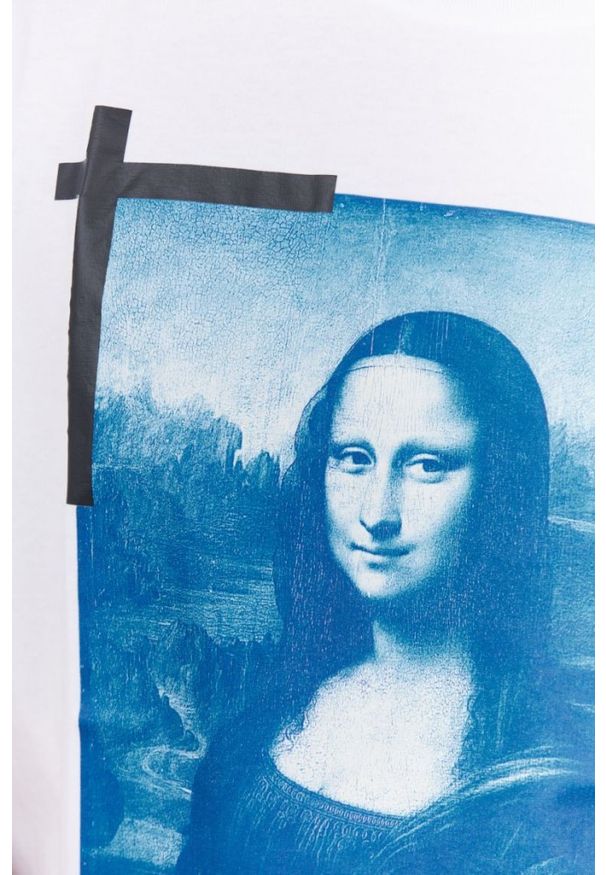 OFF-WHITE Biały t-shirt męski z nadrukiem mona lisy, Rozmiar S. Kolor: biały. Wzór: nadruk