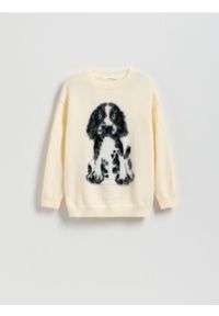 Reserved - Sweter z aplikacją - złamana biel. Materiał: dzianina. Wzór: aplikacja