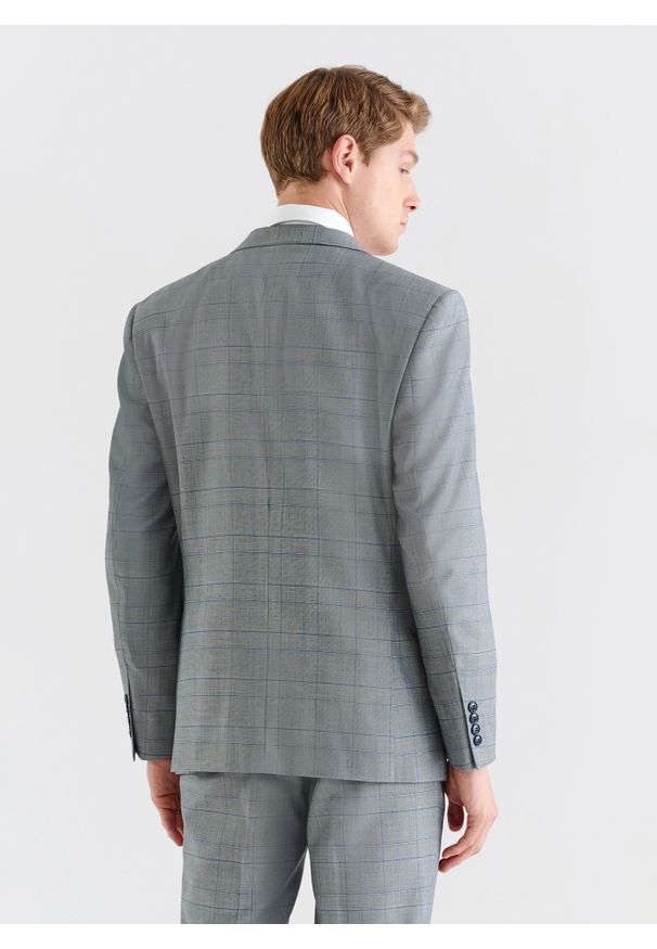 Pako Lorente - PAKO LORENTE – Szara marynarka garniturowa w niebieską kratę. Okazja: na co dzień. Kolor: szary, niebieski, wielokolorowy. Materiał: poliester, wiskoza, elastan. Sezon: lato. Styl: casual