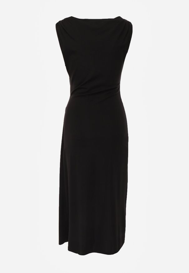 Born2be - Czarna Wizytowa Sukienka Taliowana z Metaliczną Ozdobą Aroos. Okazja: na co dzień. Kolor: czarny. Wzór: aplikacja. Typ sukienki: proste. Styl: wizytowy